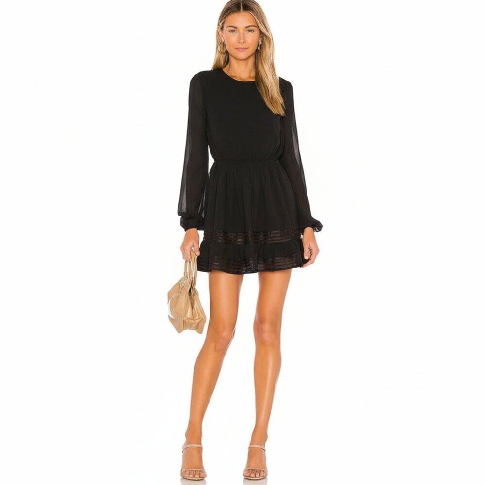 NWT Lovers + Friends Allister Open Back Mini Dress Sheer Sleeves Black S
